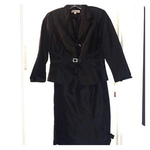 Teri Jon black satin dress suit